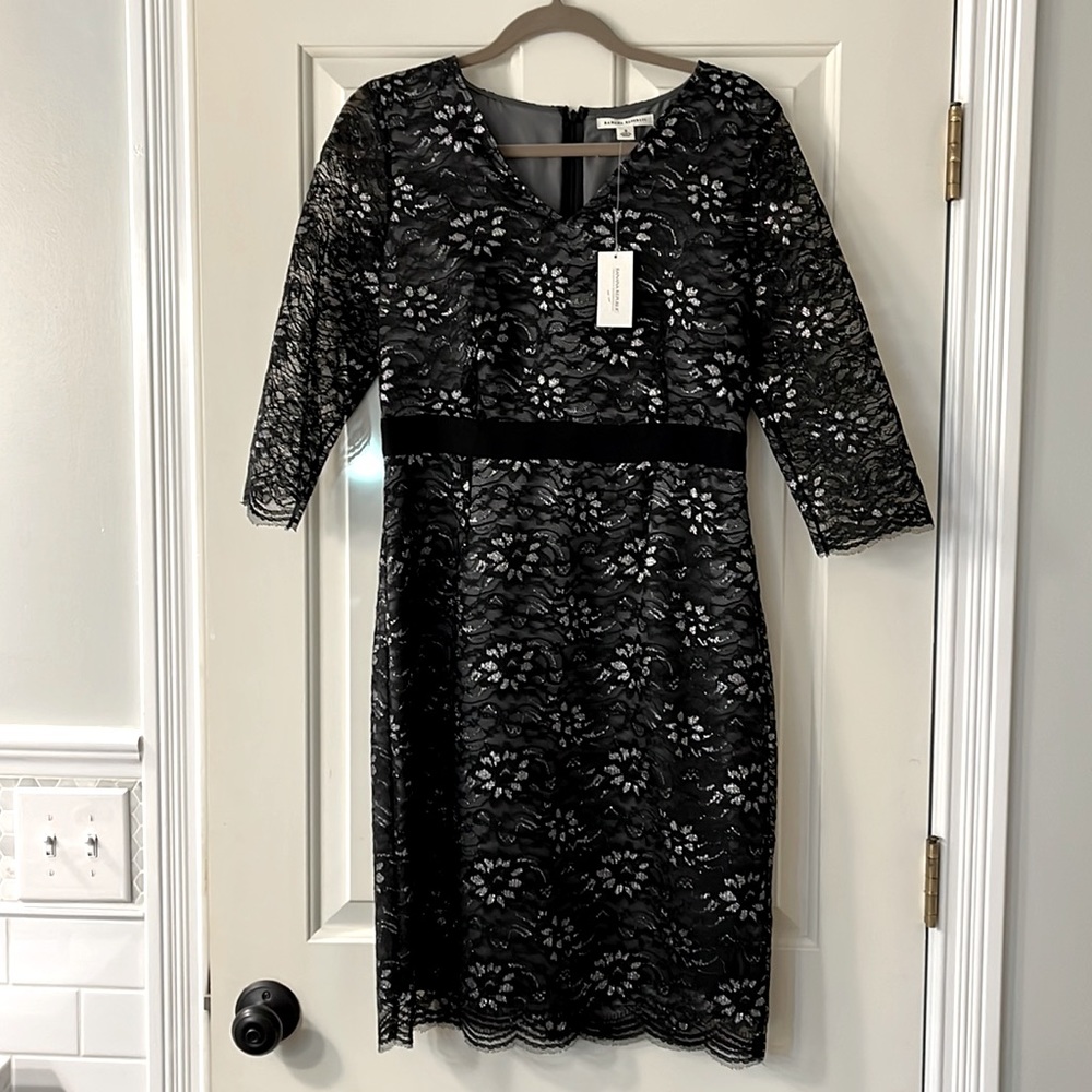 Banana Republic black and silver lace holiday sheath dress- Size 8